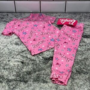 New Barbie Kids 12M Pajama Set Pink Star Logo Print 2-Piece Snug Fit Barbiecore